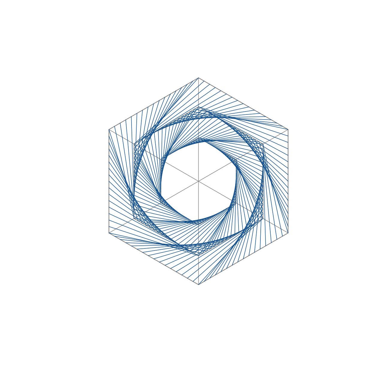 Hexagonal flower String Art pattern.